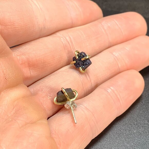 Sterling Silver 925 Slab Druzy Multicolor Prong Set Butterfly Closure Earrings - Picture 5 of 8